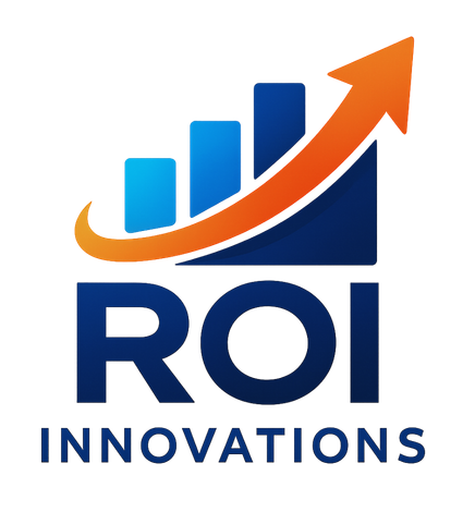 ROI Innovations Logo Growth Chart and Company Name